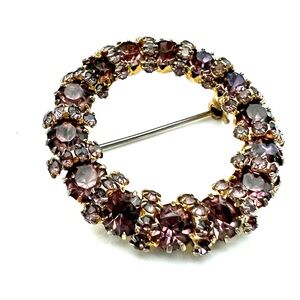 Vintage Weiss UnSigned Golden Brown/Amber/Smoke/Topaz Circle Wreath Pin Brooch